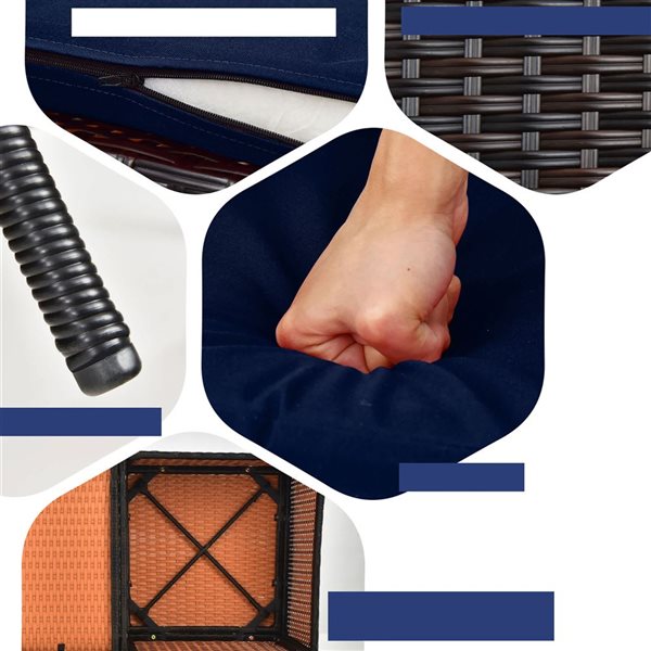 Costway Brown PE Rattan Wicker Patio Loveseat and Table Conversation Set - Navy