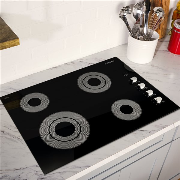 Cosmo 30-in 4-Burner Black Smooth Radiant Electric Ceramic Glass Cooktop w/ Control Knobs