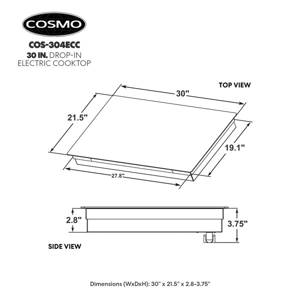 Cosmo 30-in 4-Burner Black Smooth Radiant Electric Ceramic Glass Cooktop w/ Control Knobs