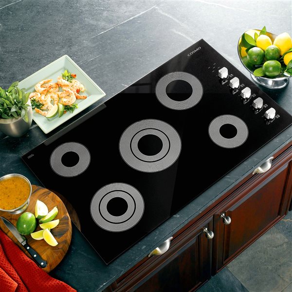 Cosmo 36-in 5-Burner Black Smooth Radiant Electric Ceramic Glass Cooktop w/ Control Knobs