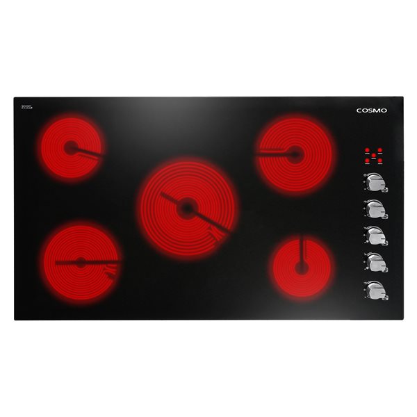 Cosmo 36-in 5-Burner Black Smooth Radiant Electric Ceramic Glass Cooktop w/ Control Knobs