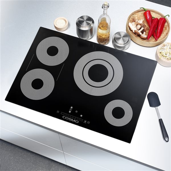 Cosmo 30-in 4-Burner Black Smooth Radiant Electric Ceramic Glass Cooktop w/ Touch Controls