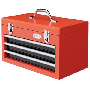 DURHAND 3-Drawer Tool Box with Metal Latch Closure Portable Tool Chest - Red