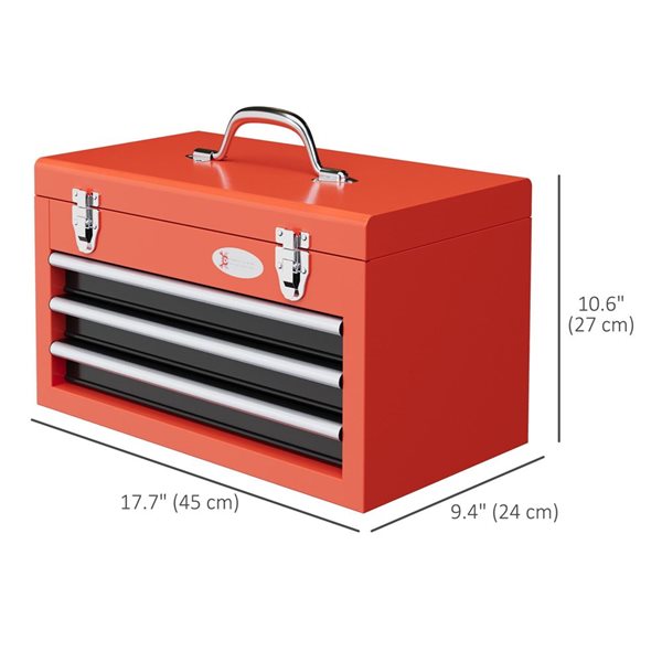 DURHAND 3-Drawer Tool Box with Metal Latch Closure Portable Tool Chest - Red
