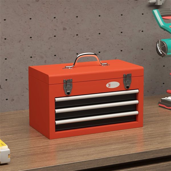 DURHAND 3-Drawer Tool Box with Metal Latch Closure Portable Tool Chest - Red