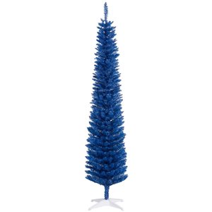 HomCom 7-ft Slim Artificial Christmas Tree with Realistic Branches - Blue