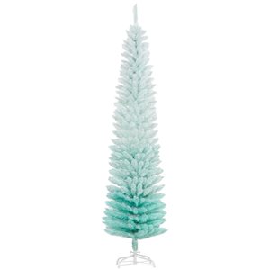 Sapin de Noël HomCom artificiel étroit 7 pi à 500 branches, bleu