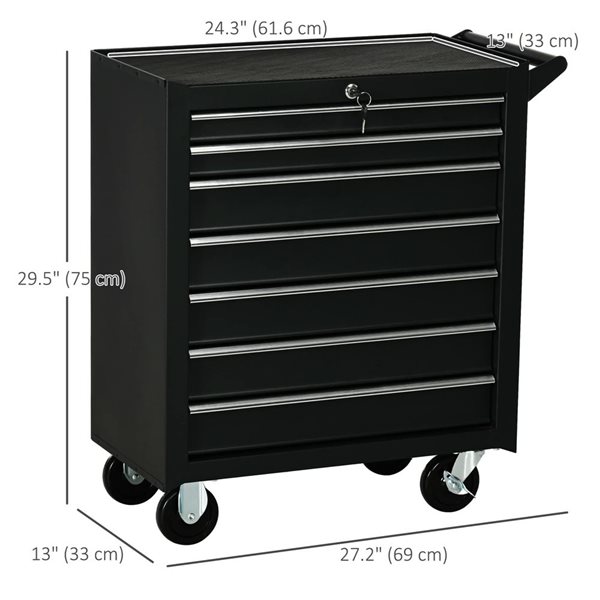 HOMCOM 7-Drawer Mobile Lockable Tool Chest with Handle and Wheels - Black