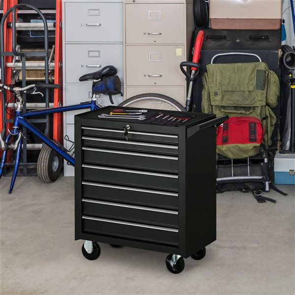 HOMCOM 7-Drawer Mobile Lockable Tool Chest with Handle and Wheels - Black