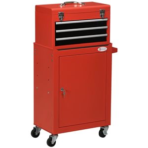 Armoire à outils DURHAND à 3 tiroirs sur roues pour entrepôt, rouge