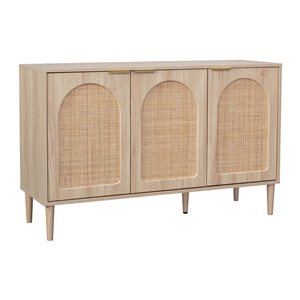 Buffet à 3 portes arquées en rotin Freya par CorLiving avec étagères marron clair