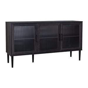 Buffet à 3 portes en verre cannelé Ethan de CorLiving avec étagères gris foncé