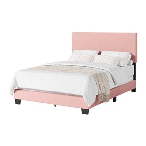 CorLiving Celeste Pink Boucle Fabric Upholstered Double Bed w/ Headboard - Boxspring Required