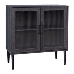 Buffet compact Ethan de CorLiving à 2 portes en verre cannelé avec étagères gris foncé