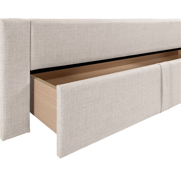 CorLiving Metro Beige Channel Tufted Upholstered Storage Platform Double Bed