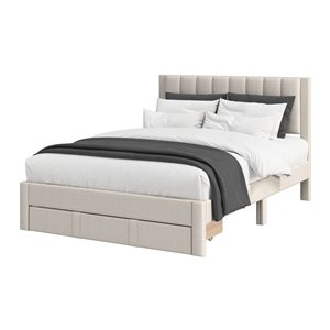 CorLiving Metro Beige Channel Tufted Upholstered Storage King Platform Bed