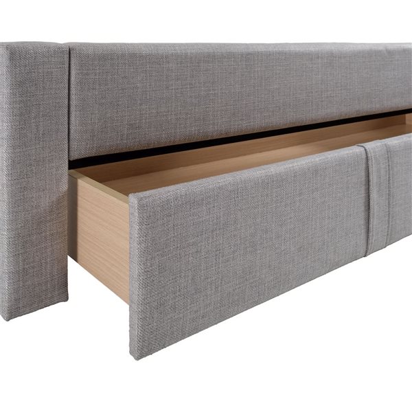 CorLiving Metro Light Grey Channel Tufted Upholstered Storage Queen Platform Bed