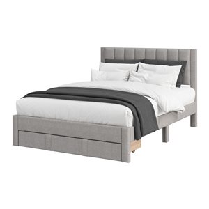CorLiving Metro Light Grey Channel Tufted Upholstered Storage Queen Platform Bed