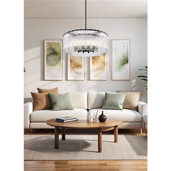 Z-Lite Glacier Matte Black Clear Glass Tiered Halogen 12-Light Pendant Light