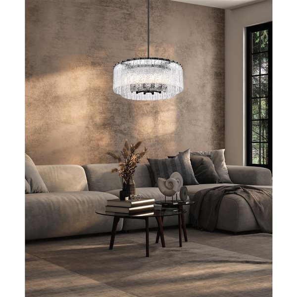 Z-Lite Glacier Matte Black Clear Glass Tiered Halogen 12-Light Pendant Light