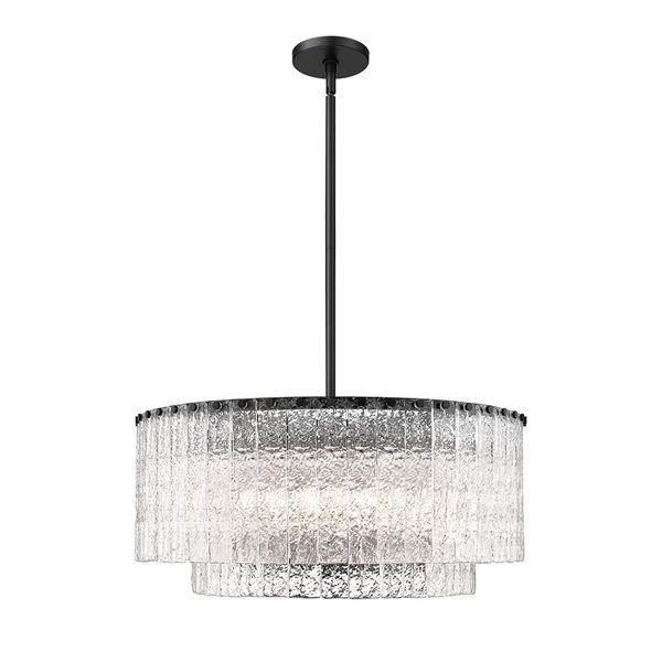 Z-Lite Glacier Matte Black Clear Glass Tiered Halogen 10-Light Pendant Light