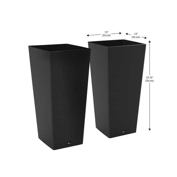 Algreen Aventis Black Square Planter w/ Shelf Insert - 2/Pk