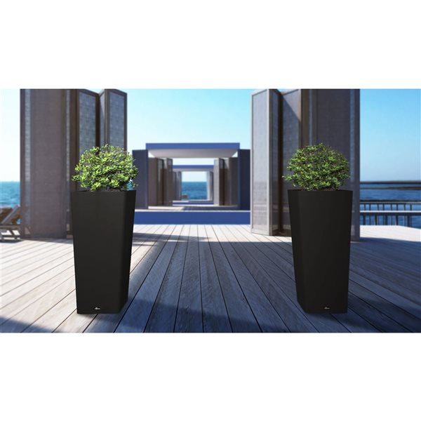 Algreen Aventis Black Square Planter w/ Shelf Insert - 2/Pk