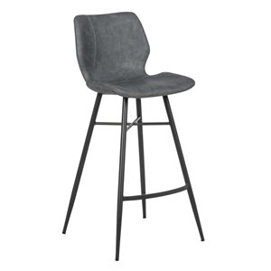 WalterStool Moha Black Metal/Grey Faux Leather Backrest Counter Height Stool w/ Footrest