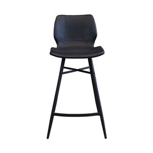 Tabouret de comptoir à dossier avec repose-pieds Moha de WalterStool en métal similicuir noir