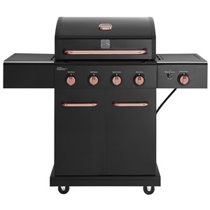 Barbecue convertible au propane /gaz naturel Kenmore à 4 brûleurs, avec brûleur latéral pour la cuisson, noir/cuivre