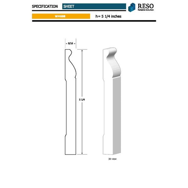 RESO 3-Pc 11/16 D x 5 1/4 W x 96-in L Primed Finger-Jointed Pine Baseboard Moulding - 27 ft