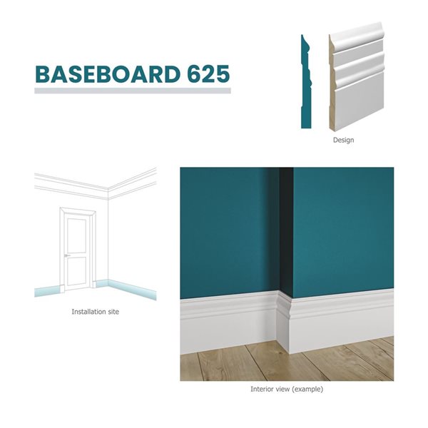 RESO 5-Pc 11/16 D x 6 1/4 W x 96-in L Primed Finger-Jointed Pine Baseboard Moulding - 40 ft