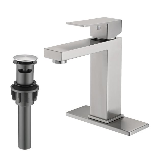 Dornberg Brushed Nickel Single Handle Deck-Mount Single Hole Bathroom Faucet w/ Deckplate and Drain Assembly
