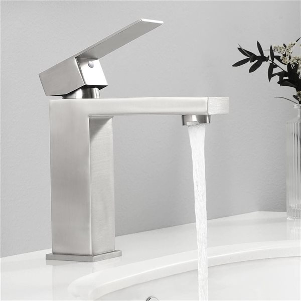 Dornberg Brushed Nickel Single Handle Deck-Mount Single Hole Bathroom Faucet w/ Deckplate and Drain Assembly