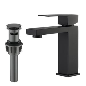 Dornberg Matte Black Single Handle Deck-Mount Single Hole Bathroom Faucet w/ Deckplate and Drain Assembly