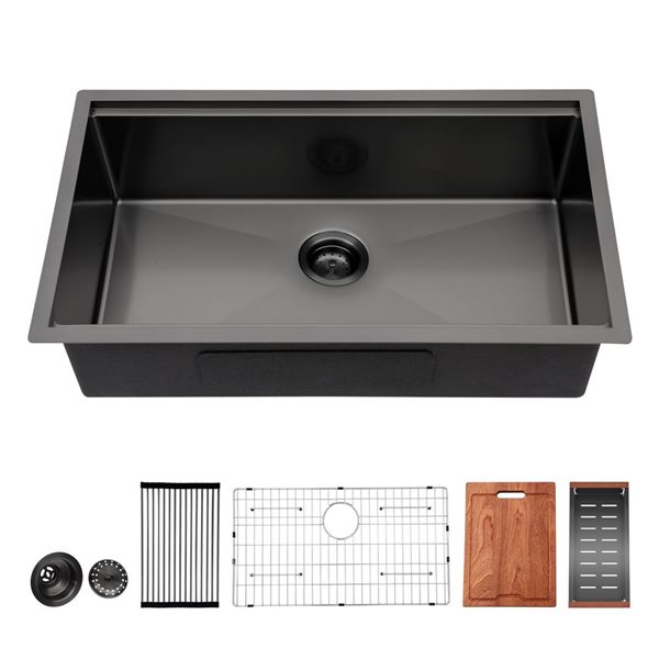 RAINLEX Undermount 33 L x 19-in W Black Single Bowl Stainless Steel Kitchen Sink w/ Workstation