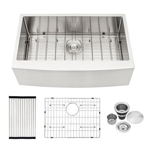 RAINLEX Farmhouse Apron 30 L x 21-in W Brushed Nickel Single Bowl Stainless Steel Kitchen Sink