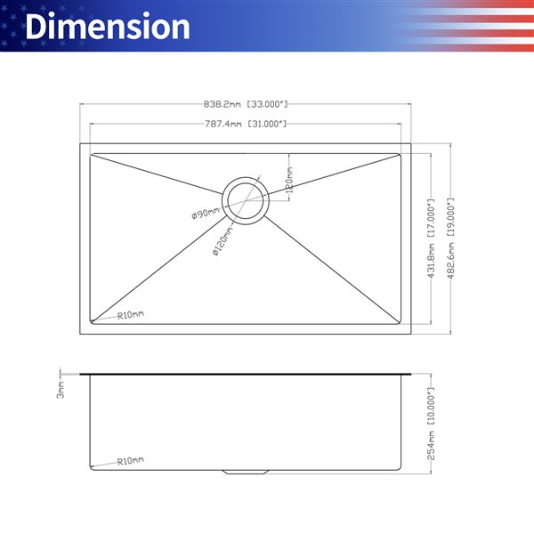 RAINLEX Undermount 33 L x 19-in W Black Single Bowl Stainless Steel Kitchen Sink