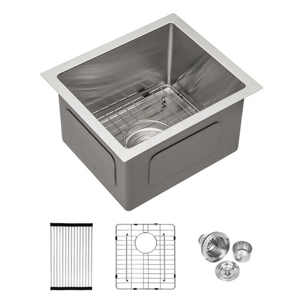 Houzer Easton STS-1400-1 – Évier De Cuisine Encastrable Acier Inoxydable, Calibre 18, 58,4 X 43,2 Cm, Cuve Unique 22,9 Cm
