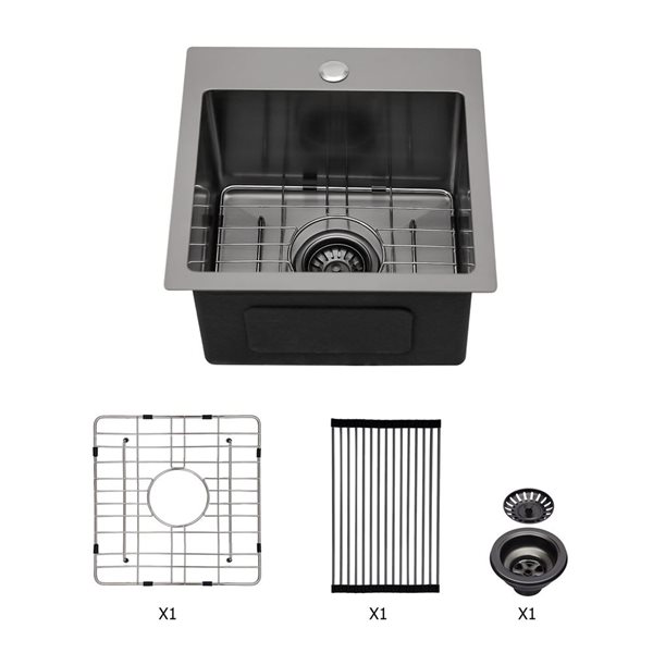 Sink Rona RAINLEX Drop-in 15 L x 15-in W Black Single Bowl Stainless Steel ...