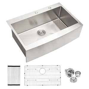 RAINLEX Farmhouse Apron 33 L x 22-in W Brushed Nickel Single Bowl Stainless Steel Kitchen Sink