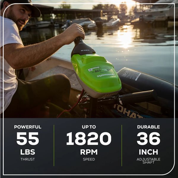 Greenworks Electric 12V 55-lb Transom Mount Trolling Motor