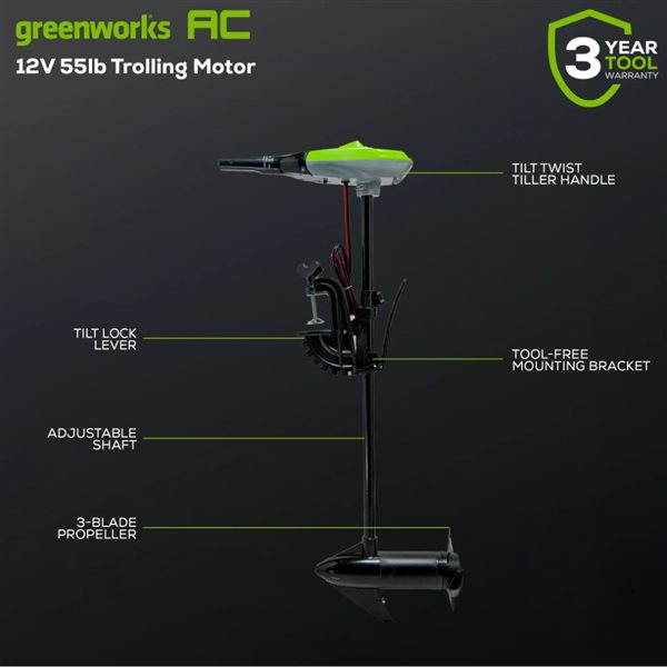 Greenworks Electric 12V 55-lb Transom Mount Trolling Motor
