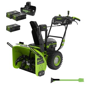 Greenworks 80 V 24-in Dual-Stage Self-Propelled Snow Blower w/ Three 4.0Ah Batteries and Dual Port Charger