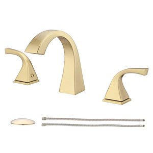 Dornberg Brushed Gold Deck-Mount 2-Handle Bathroom Faucet w/ Pop-Up Drain