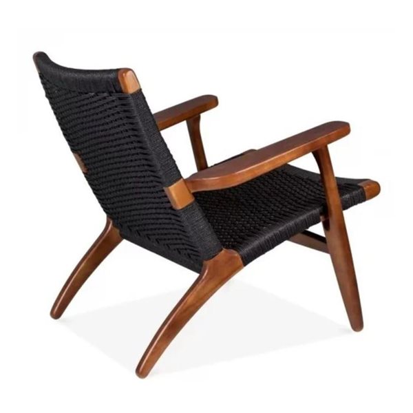 Plata Import Black Woven Rattan and Walnut Lounge Chair