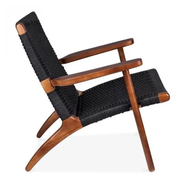 Plata Import Black Woven Rattan and Walnut Lounge Chair