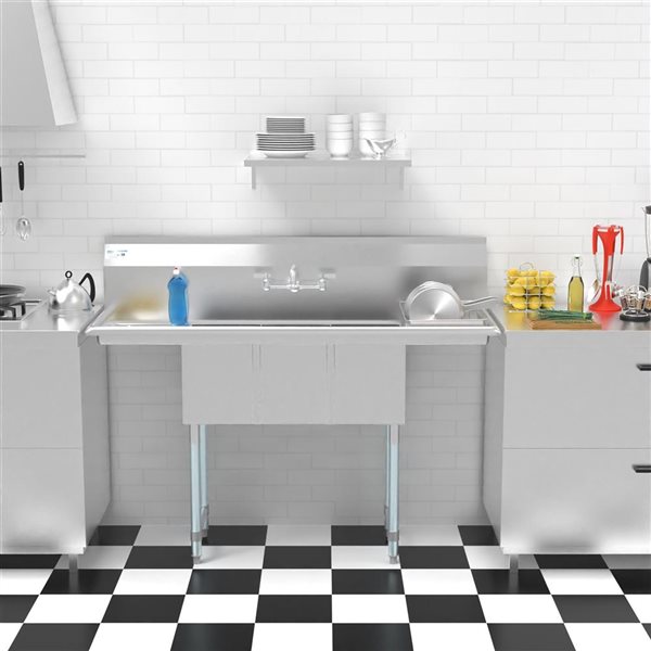 Koolmore 51 L x 21-in W Stainless Steel Freestanding 3-Bowl Commercial Kitchen Sink
