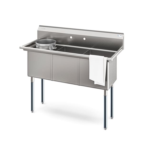 Koolmore 51 L x 21-in W Stainless Steel Freestanding 3-Bowl Commercial Kitchen Sink
