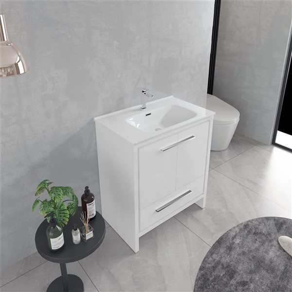 GEF Abbey 30-in W Matte White Single Bathroom Vanity w/ Ceramic Top and Chrome Handles